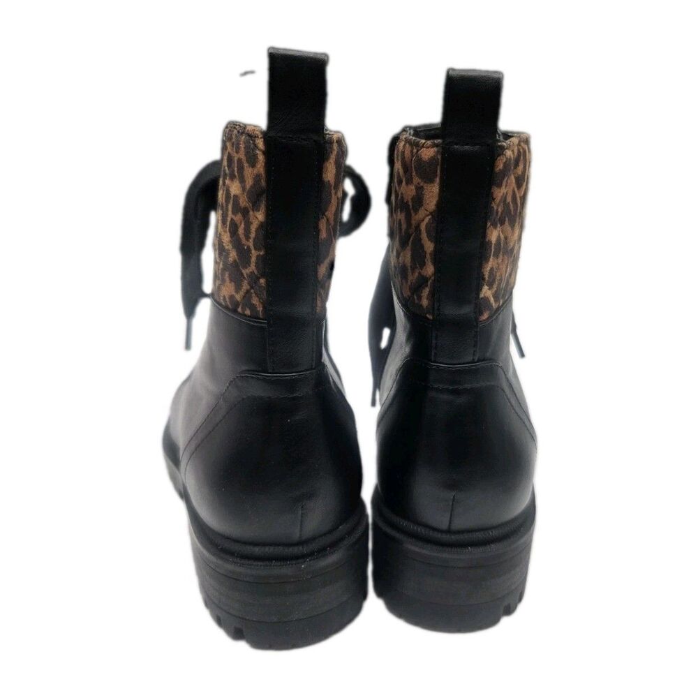 Nine West Wylie Boot Size 8 Black Lace Up Animal Print Accent - Picture 4 of 9